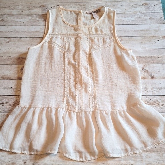 Forever 21 Cream Lace Peplum Chiffon Top | Boho Top | Crop Top - Picture 1 of 12